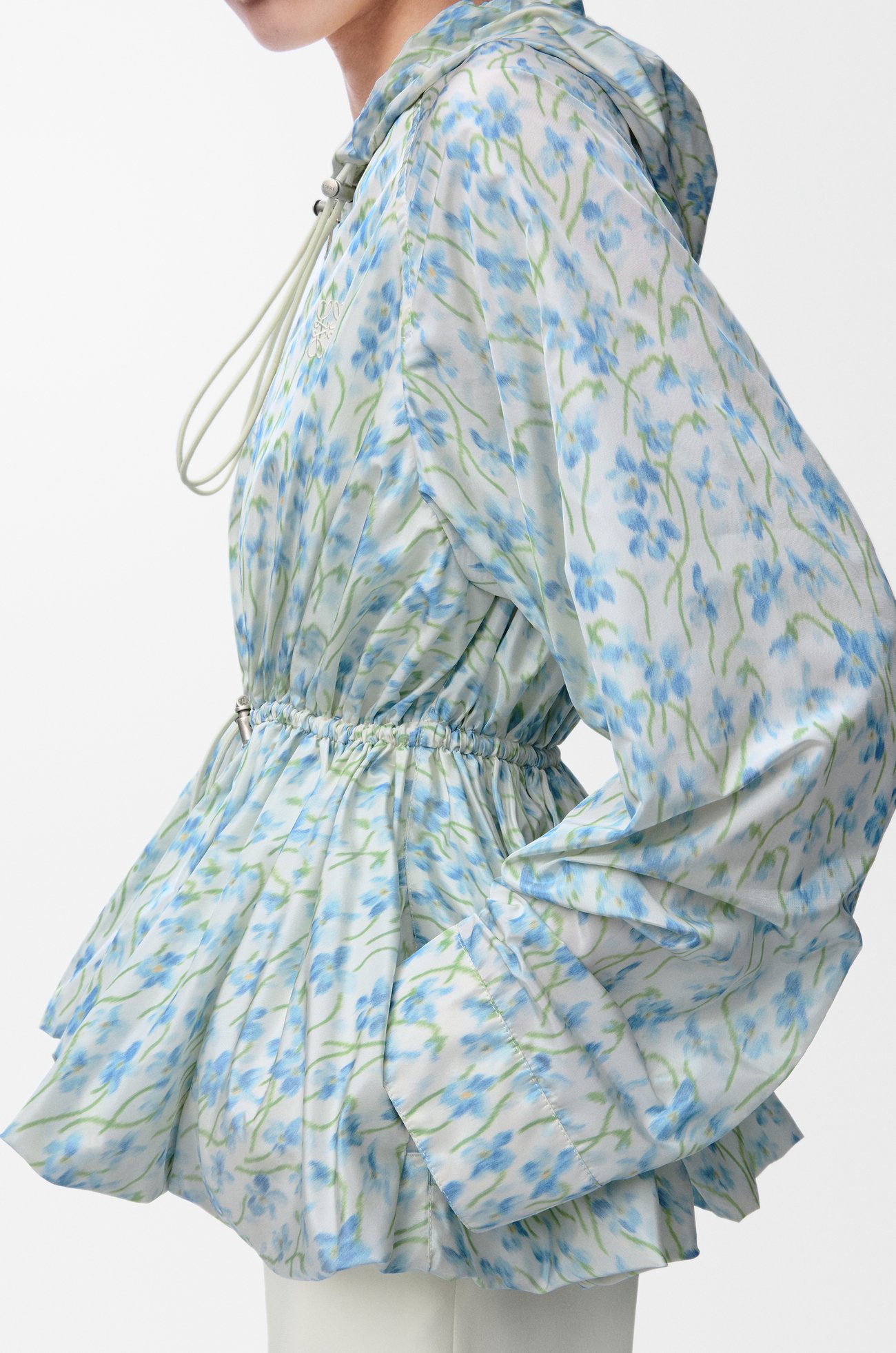LOEWE Hhooded jacket in silk blend taffeta White/Blue