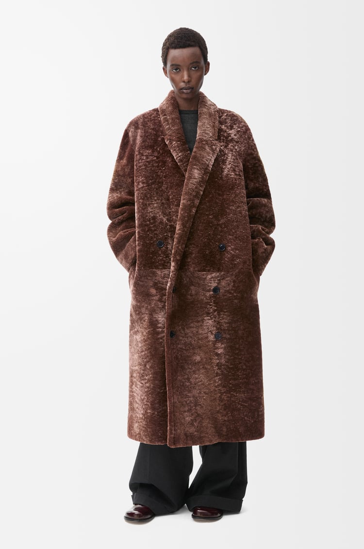 LOEWE ダブルブレスト コート（シアリング） チョコレート
