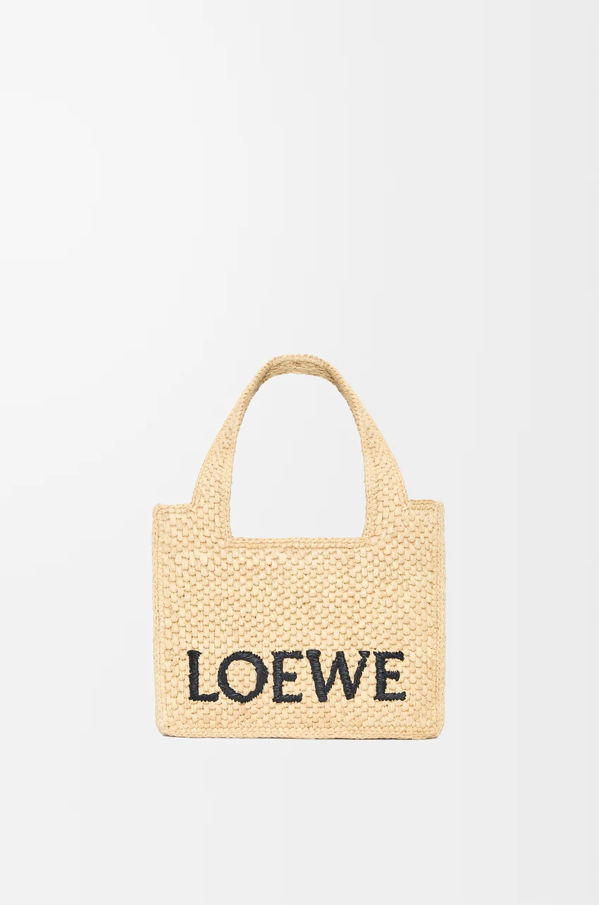 Mini LOEWE Font tote in raffia