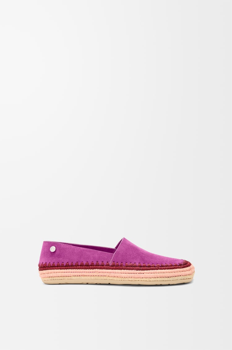 LOEWE Rio slipper in suede and raffia Fuchsia