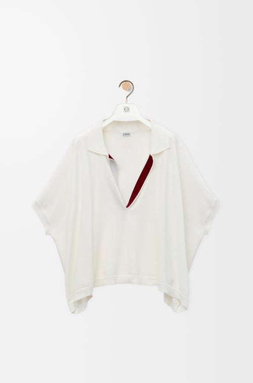 LOEWE 羊毛 Polo 毛衣 白色/勃艮第红