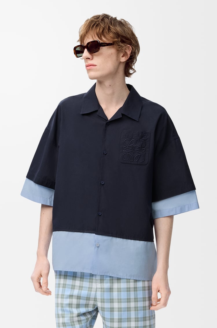 LOEWE Short sleeve shirt in cotton Dark Navy/Light Blue