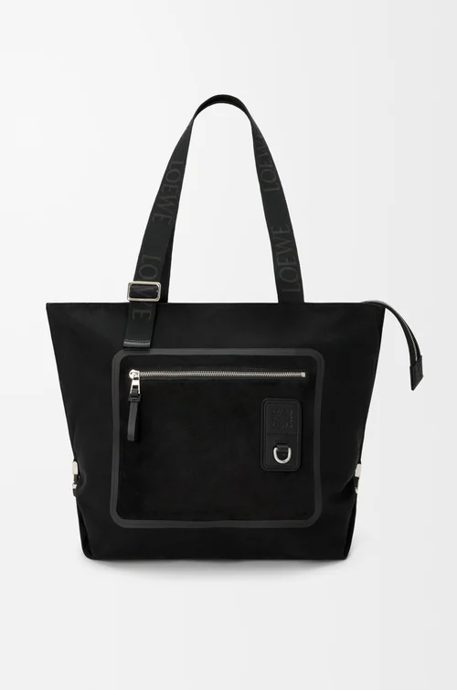 LOEWE Flex Tote Bag mit Reißverschluss aus Canvas und Veloursleder Schwarz