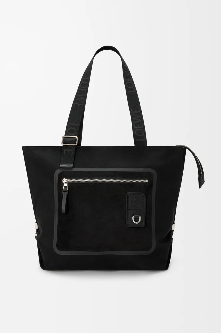 LOEWE Flex Tote Bag mit Reißverschluss aus Canvas und Veloursleder Schwarz