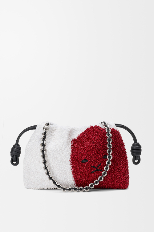 LOEWE ライオン ビーズ フラメンコパース ミディアム（ビーズキャンバス&カーフ） ホワイト/レッド