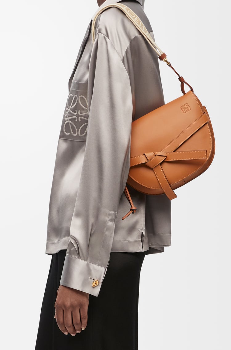 LOEWE Small Gate Dual bag in soft calfskin and jacquard Tan