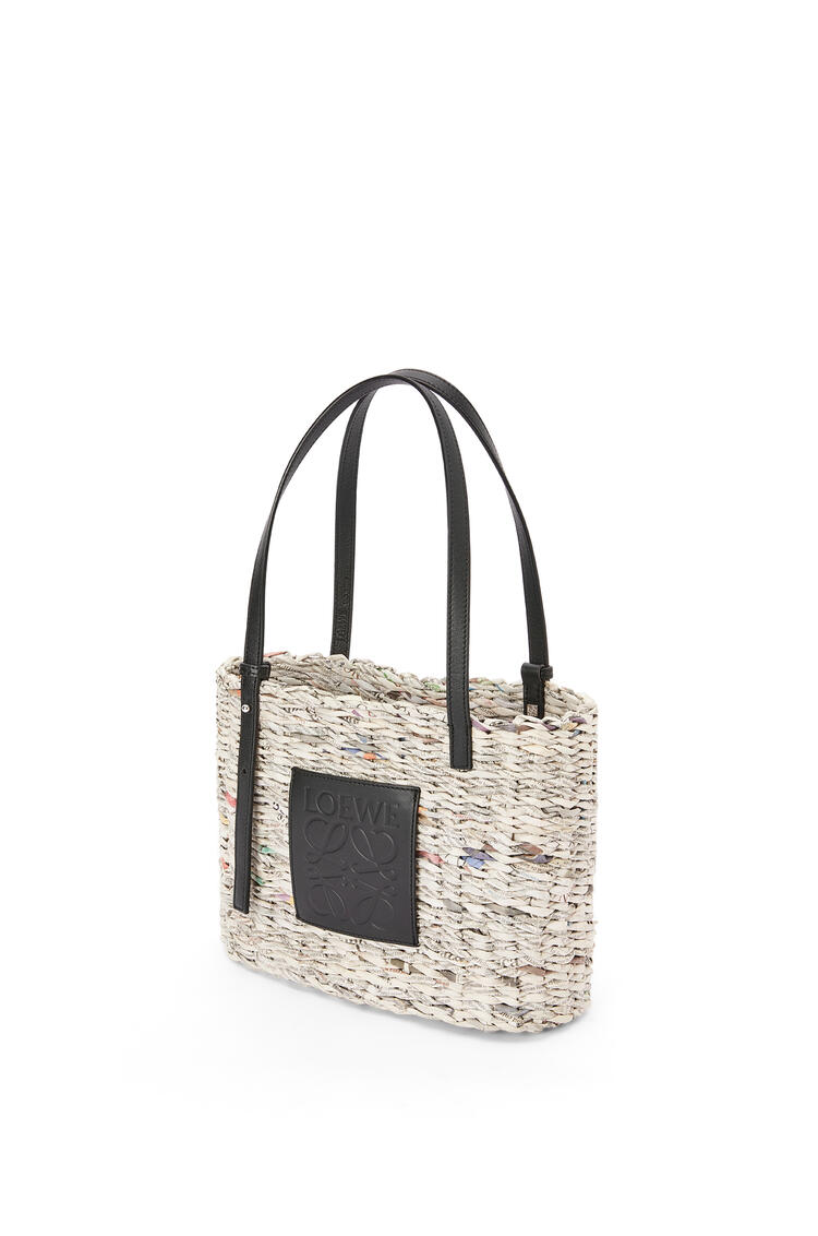 LOEWE Small Newspaper Square Basket bag in paper and calfskin Black/Multicolor pdp_rd