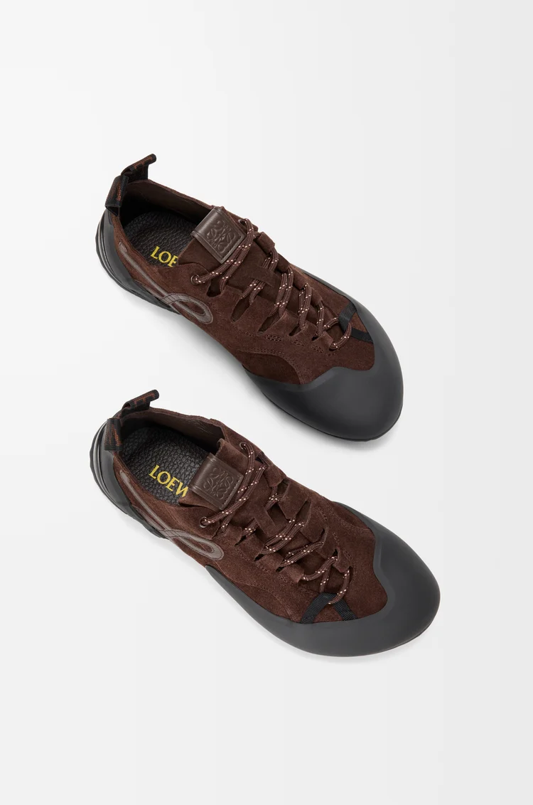 LOEWE Sneaker Grip in pelle di vitello scamosciata Dark Brown/Dark Brown