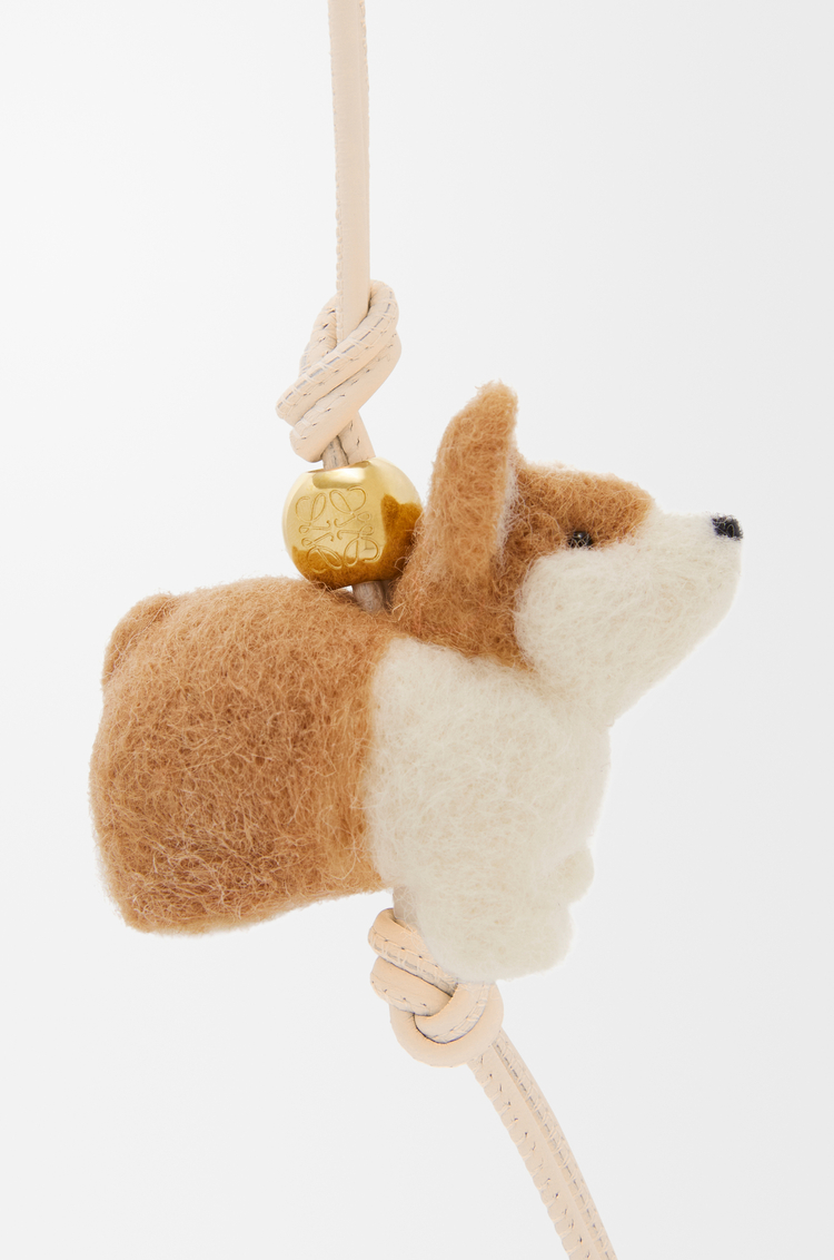 LOEWE Corgi charm in felt and calfskin Soft White/Orange