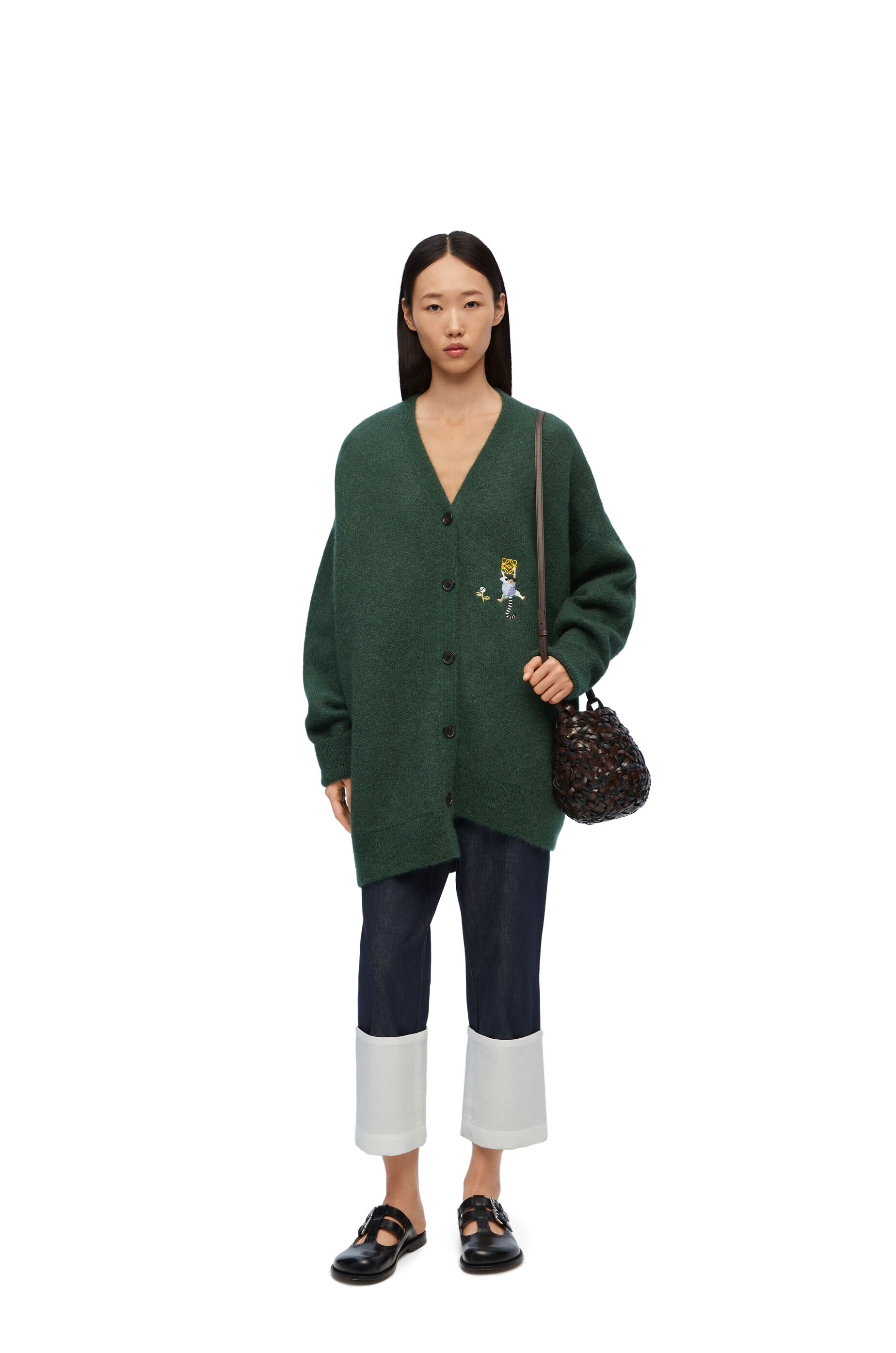Asymmetric cardigan in mohair and wool Dark Green LOEWE