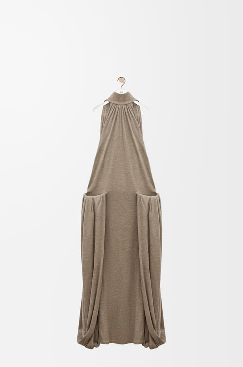 LOEWE Draped dress in viscose and cashmere blend Brown