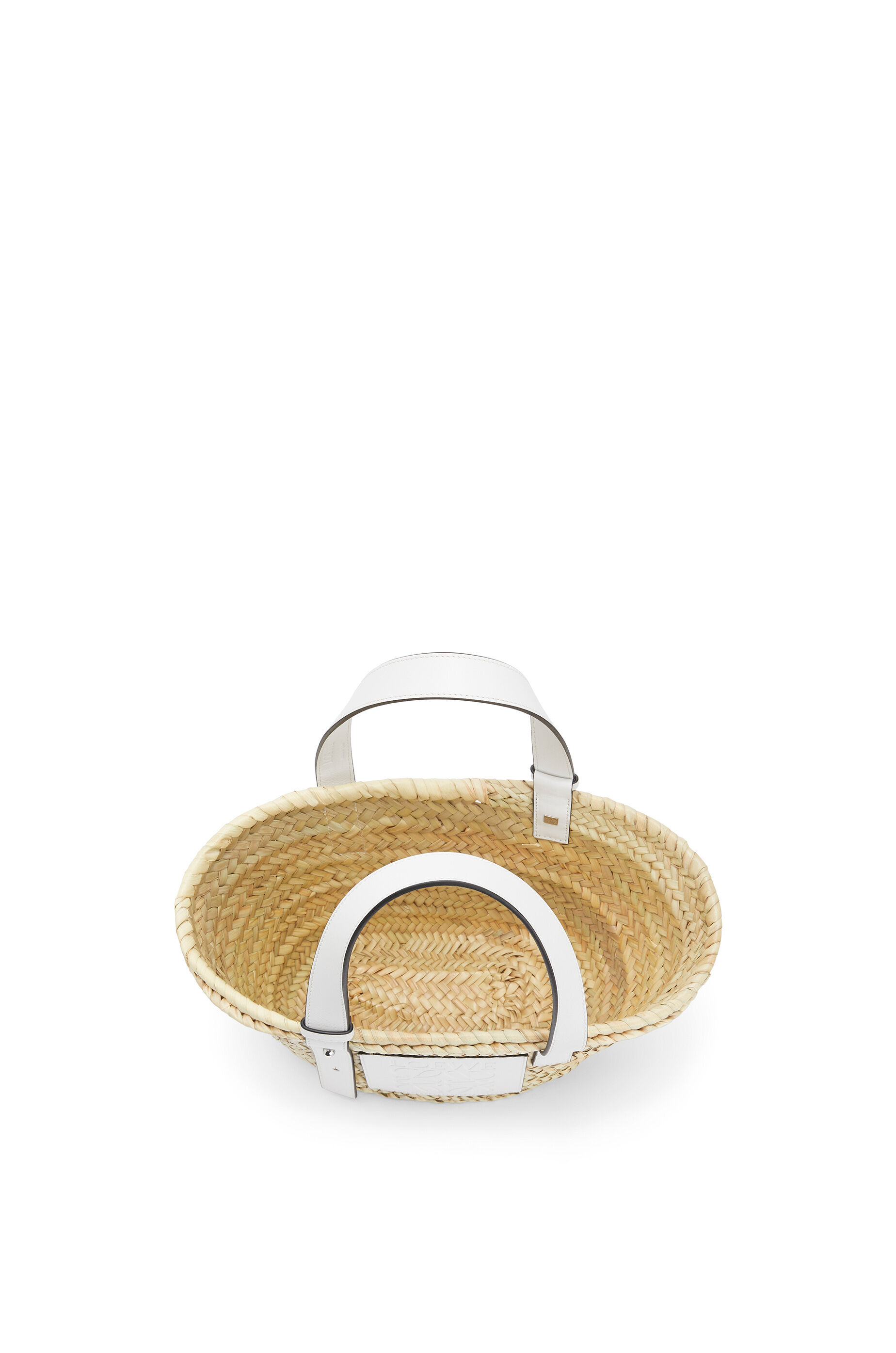 Small Basket bag in palm leaf and calfskin Natural/White - LOEWE