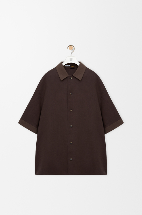 LOEWE 棉麻短袖襯衫 深棕色/棕色