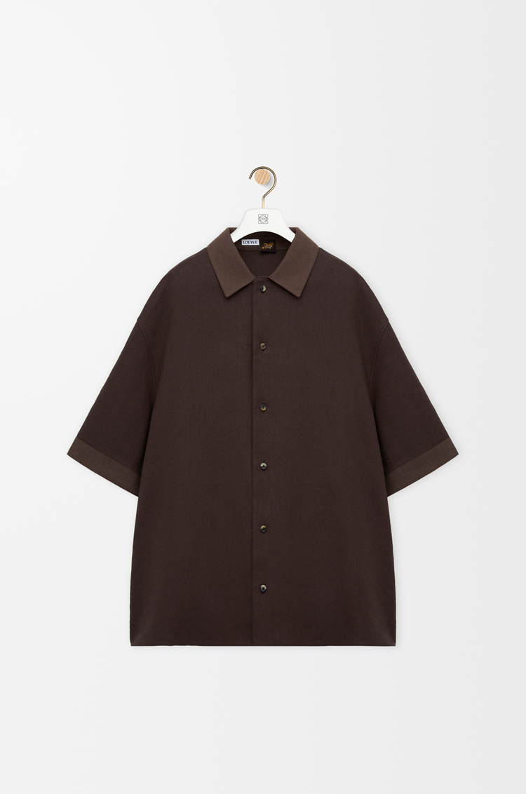LOEWE 棉麻短袖襯衫 深棕色/棕色