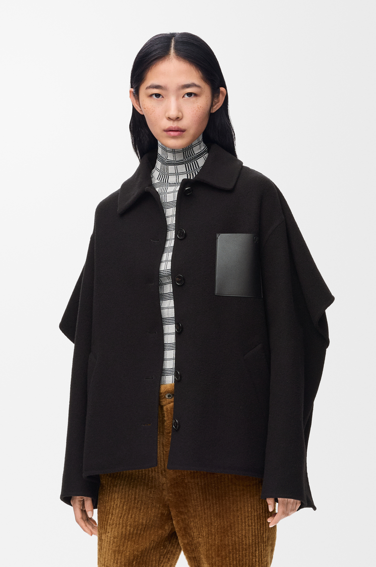LOEWE 羊毛和喀什米爾斗篷大衣 黑色