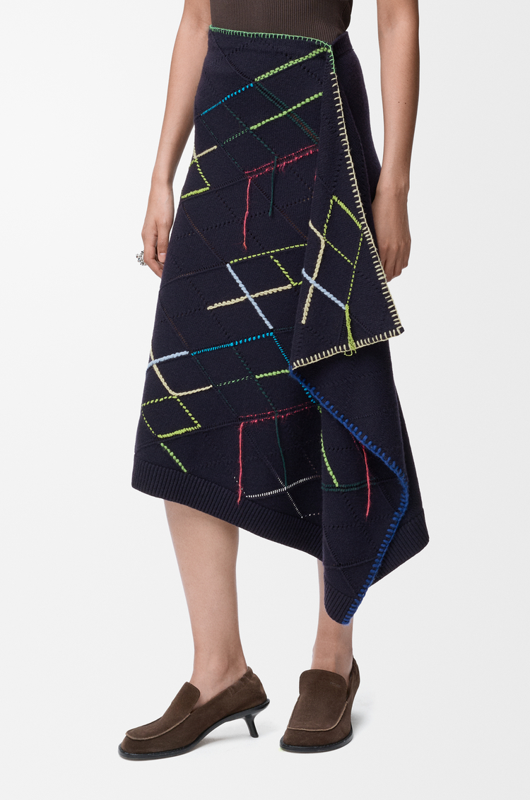 LOEWE Skirt in wool Dark Navy Blue