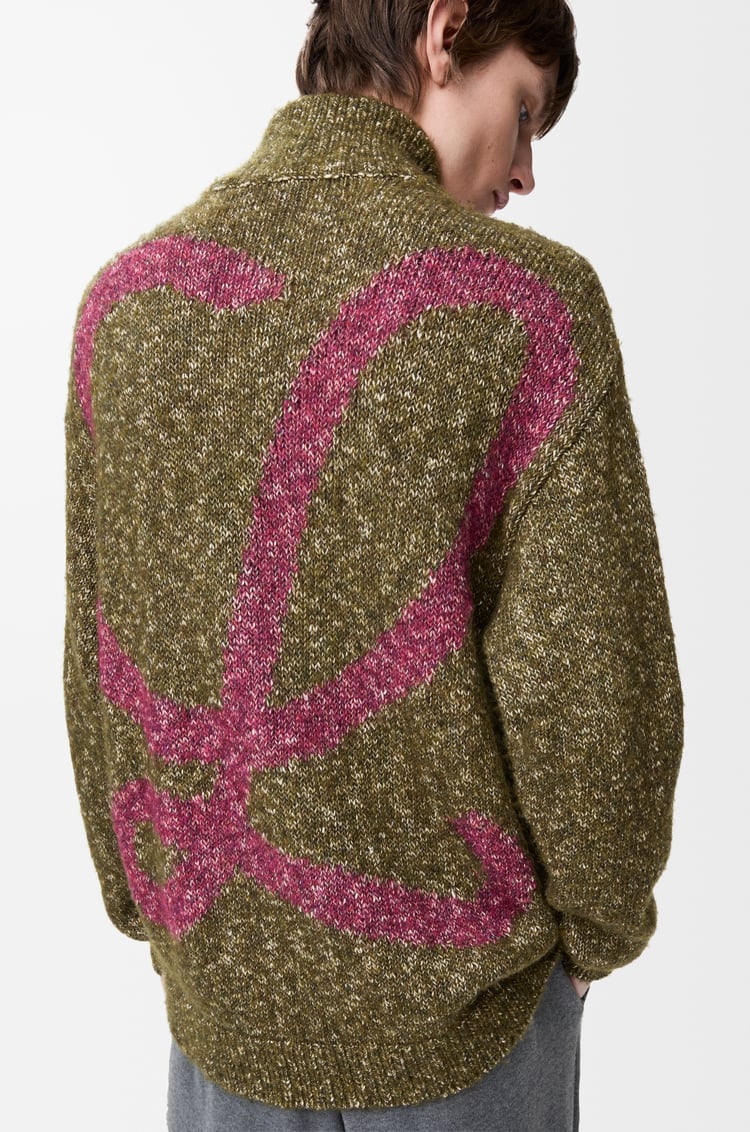 LOEWE Zip-up cardigan in cotton, linen and wool Khaki Green