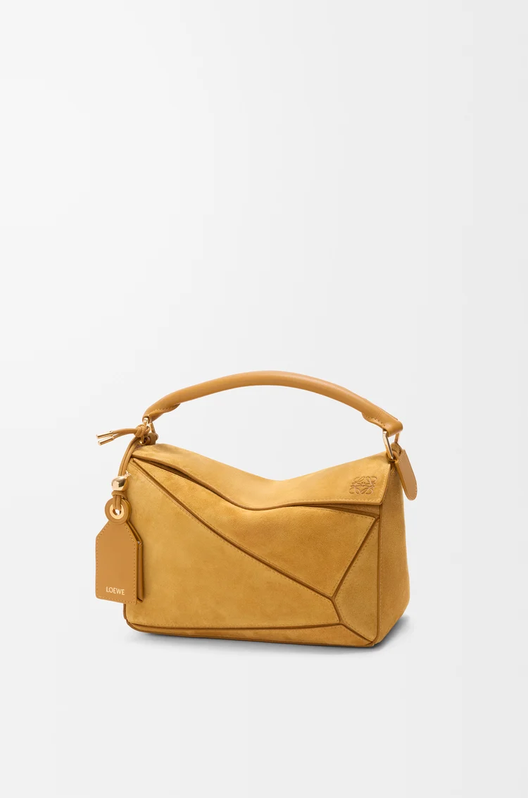 LOEWE Small Featherlight Puzzle bag in suede Ocra