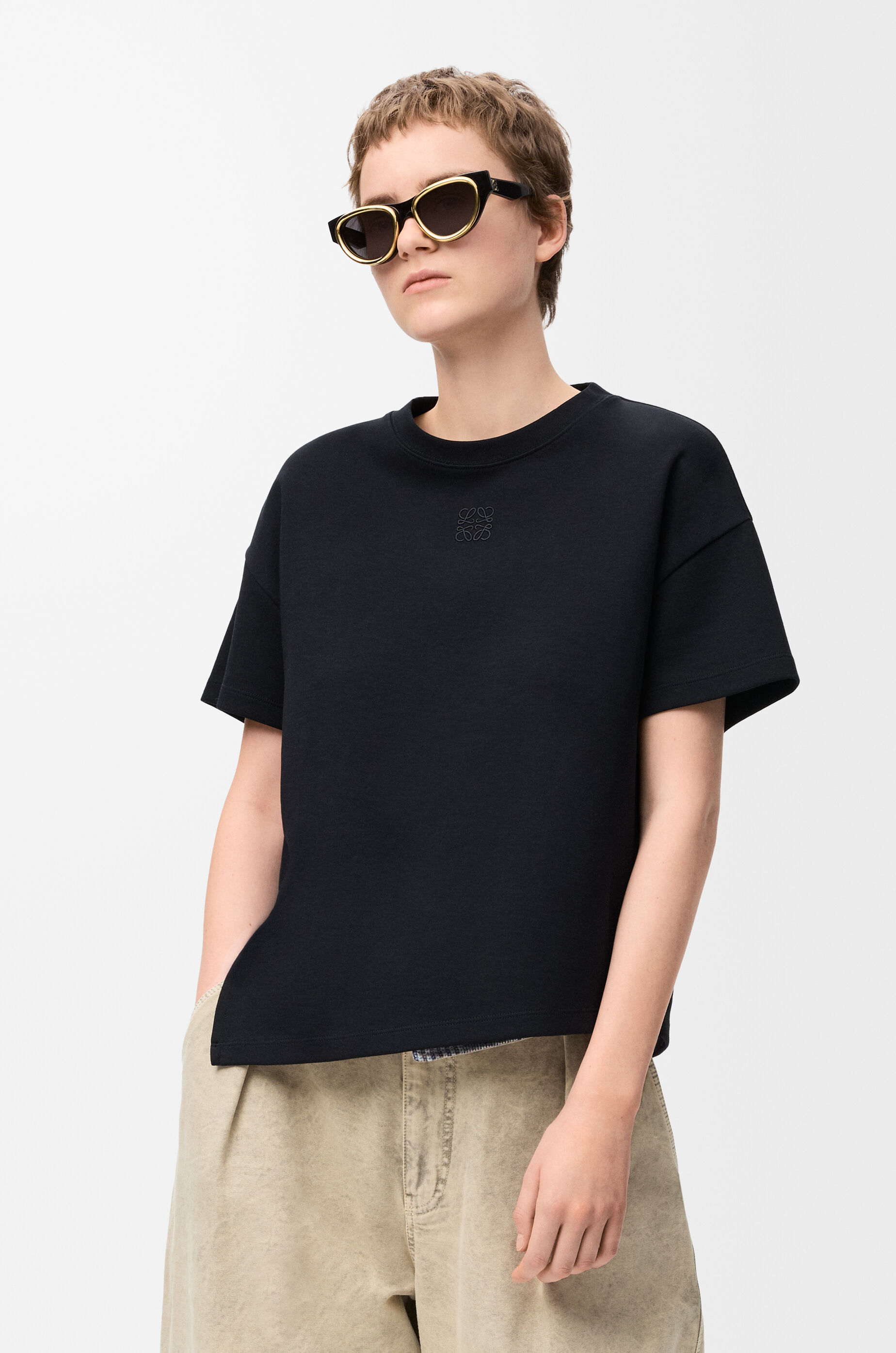 アシンメトリー Tシャツ（コットンブレンド） ブラック - LOEWE