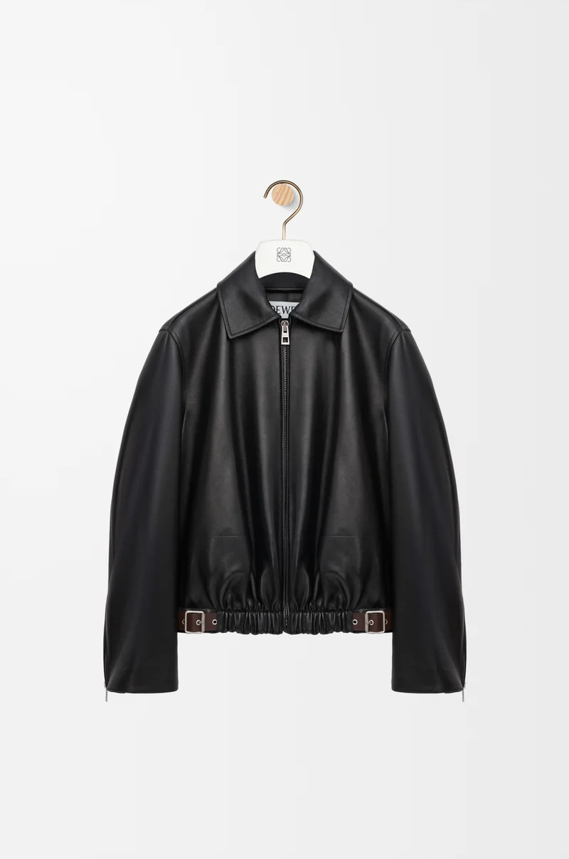 LOEWE Chaqueta con cinturón en piel napa de cordero Negro