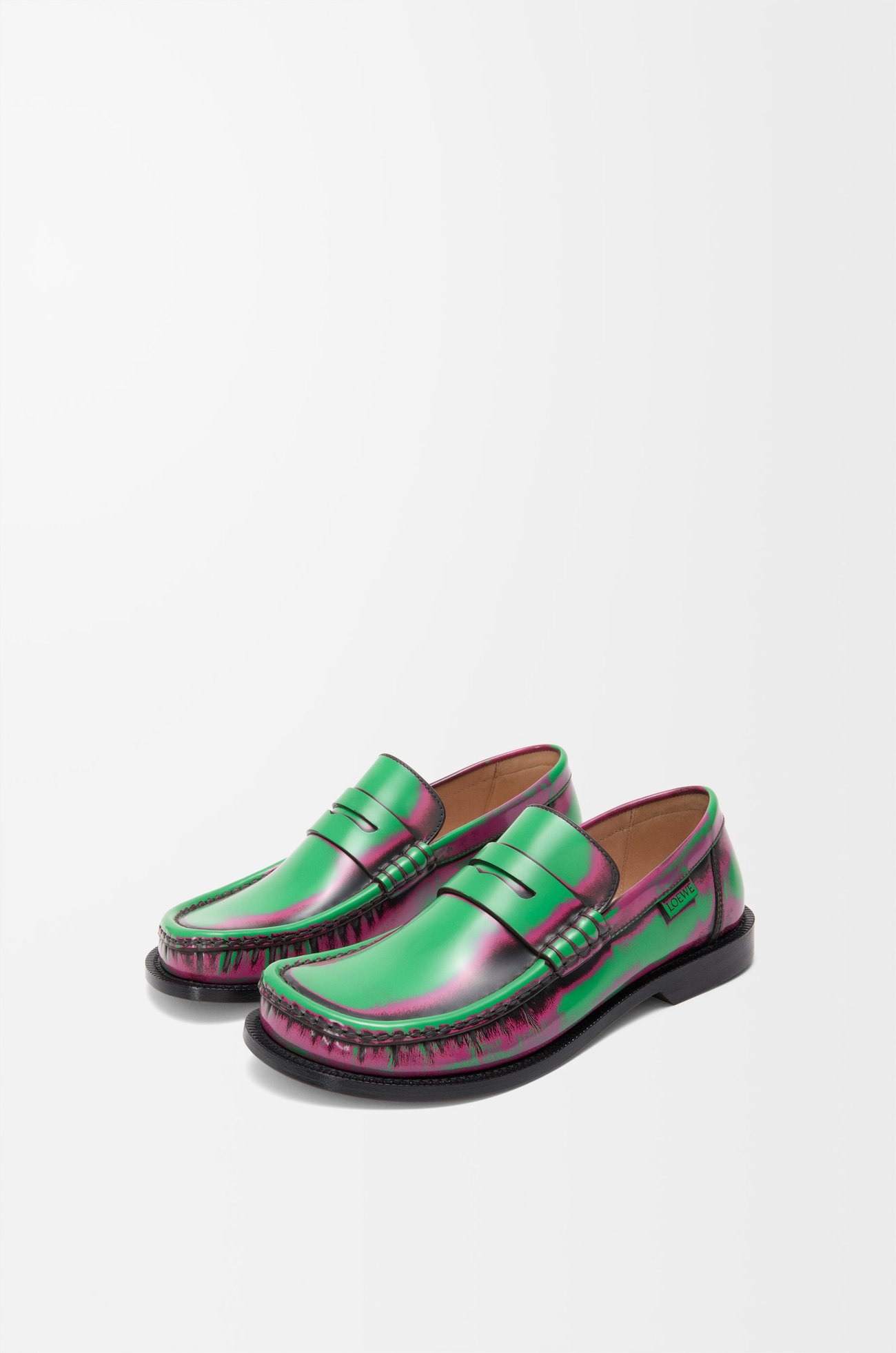 LOEWE Campo loafer in brushed calfskin Green/Pink/Burgundy