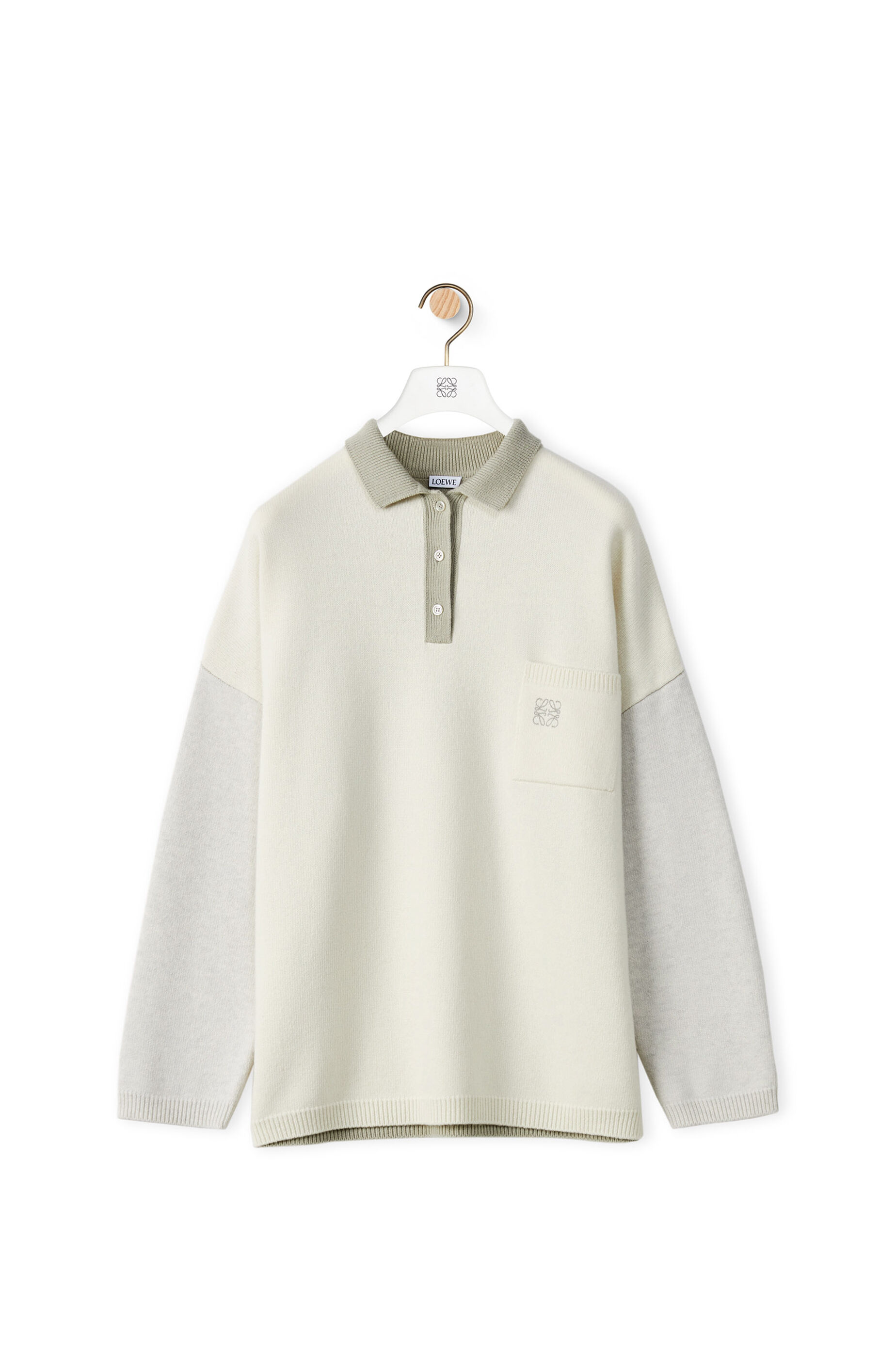 Oversize polo collar sweater in wool Ecru/Grey - LOEWE