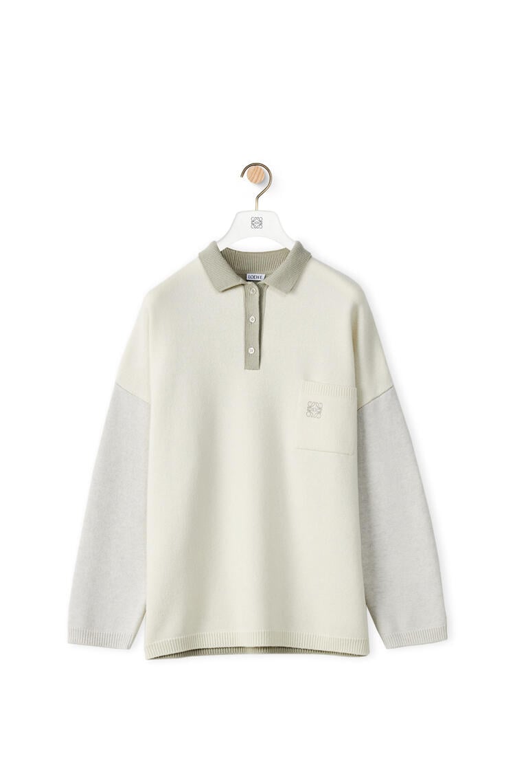 LOEWE Oversize polo collar sweater in wool Ecru/Grey