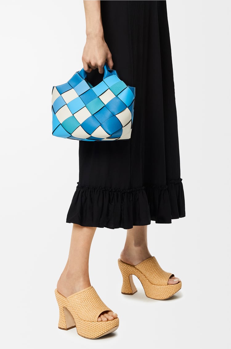 LOEWE Small Surplus Leather Woven basket bag in calfskin Blue/Blue