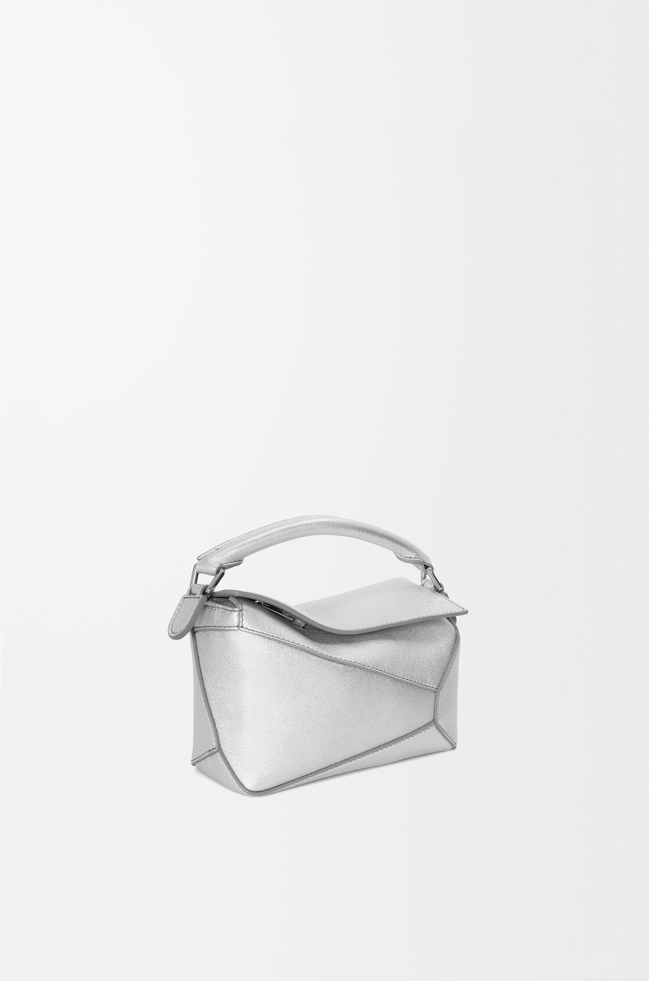 LOEWE Mini Puzzle Edge bag in laminated lambskin Silver plp_rd
