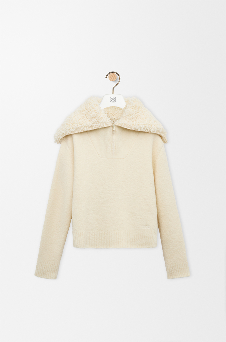 LOEWE Jersey con cremallera en mezcla de lana Crudo
