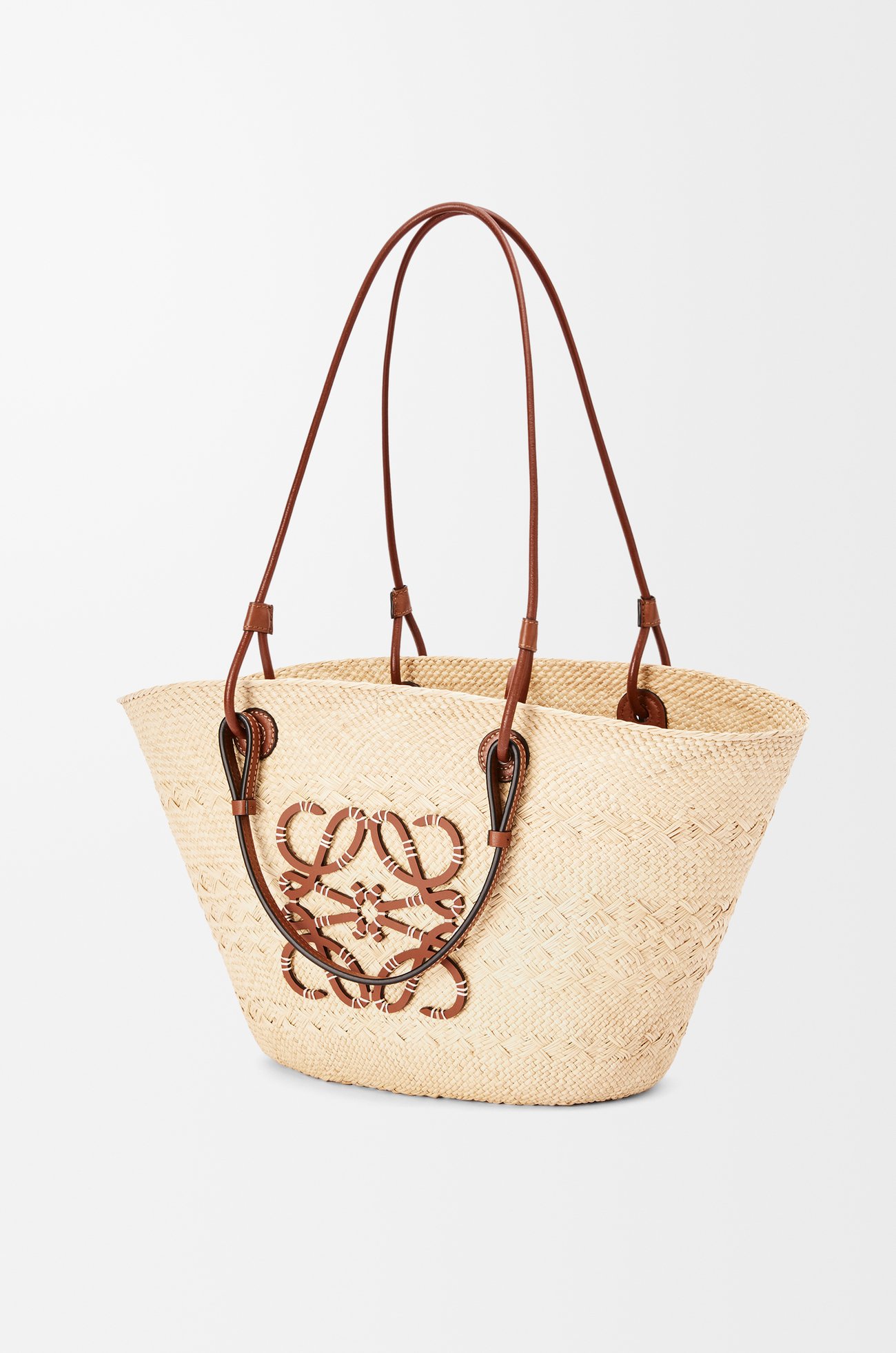 LOEWE Bolso capazo Anagram mediano en palma de iraca y piel de ternera Natural/Bronceado