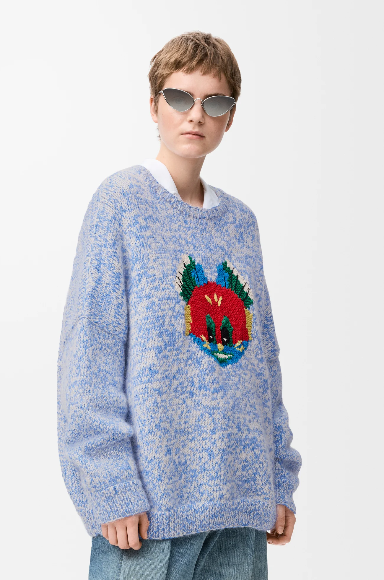 LOEWE Jersey en mezcla de lana y mohair Azul/Blanco