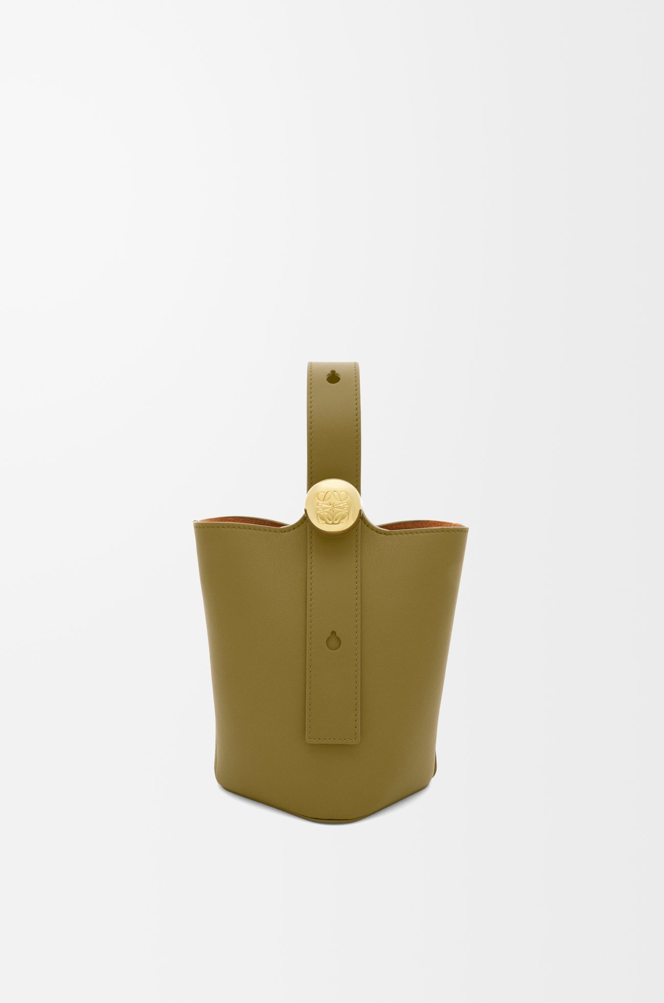 LOEWE 迷你平滑小牛皮 Pebble 水桶包 橄欖色