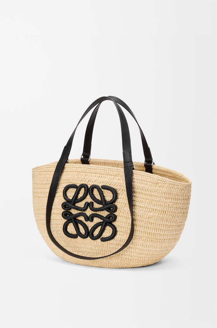 LOEWE Medium Eclipse basket in raffia and calfskin Natural/Black
