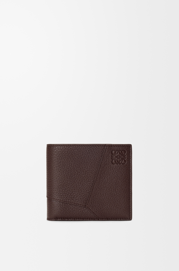 LOEWE 柔軟粒面小牛皮 Puzzle 雙摺錢包 巧克力色