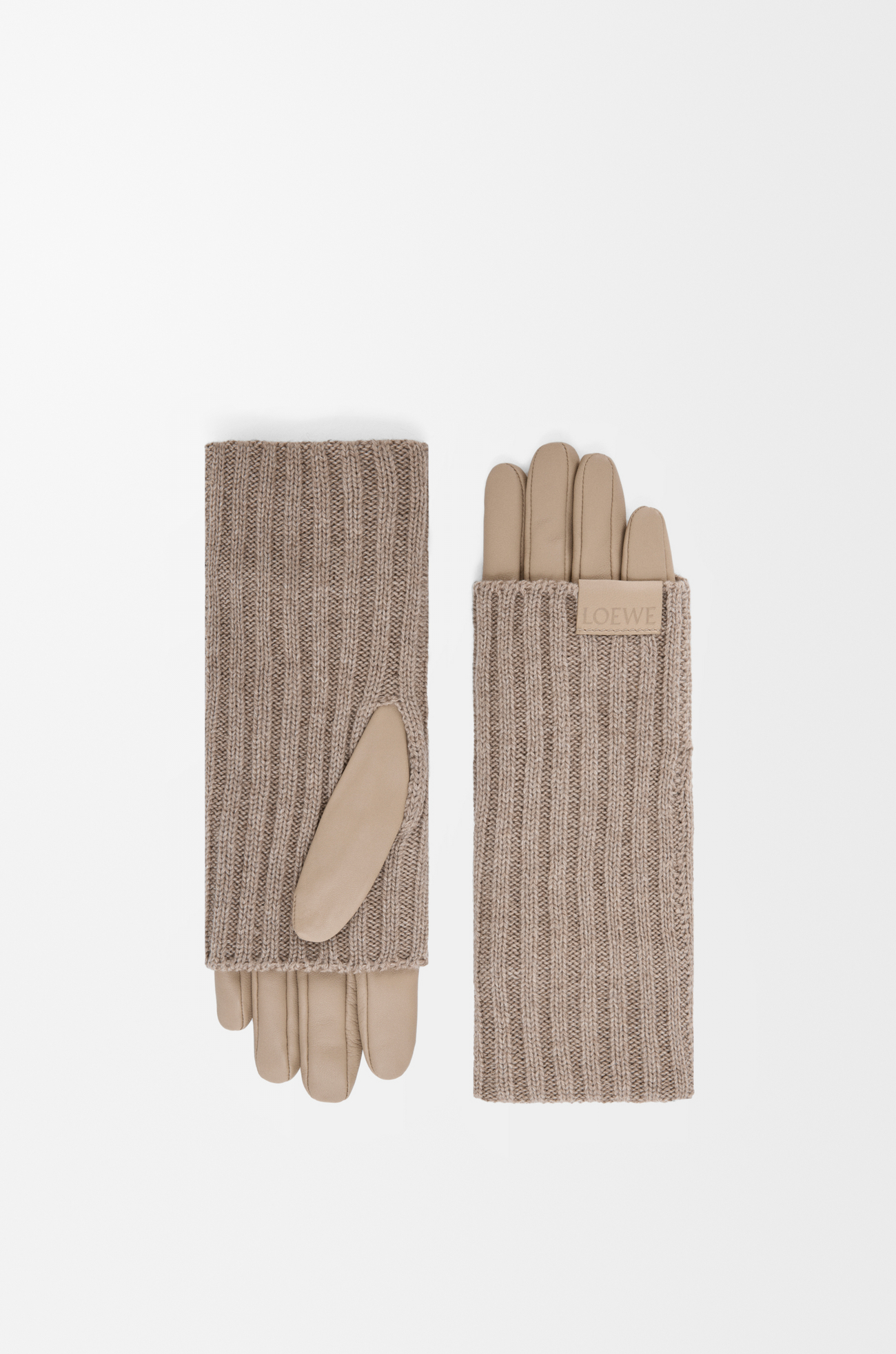 LOEWE Guantes en cashmere y piel napa de cordero Arena