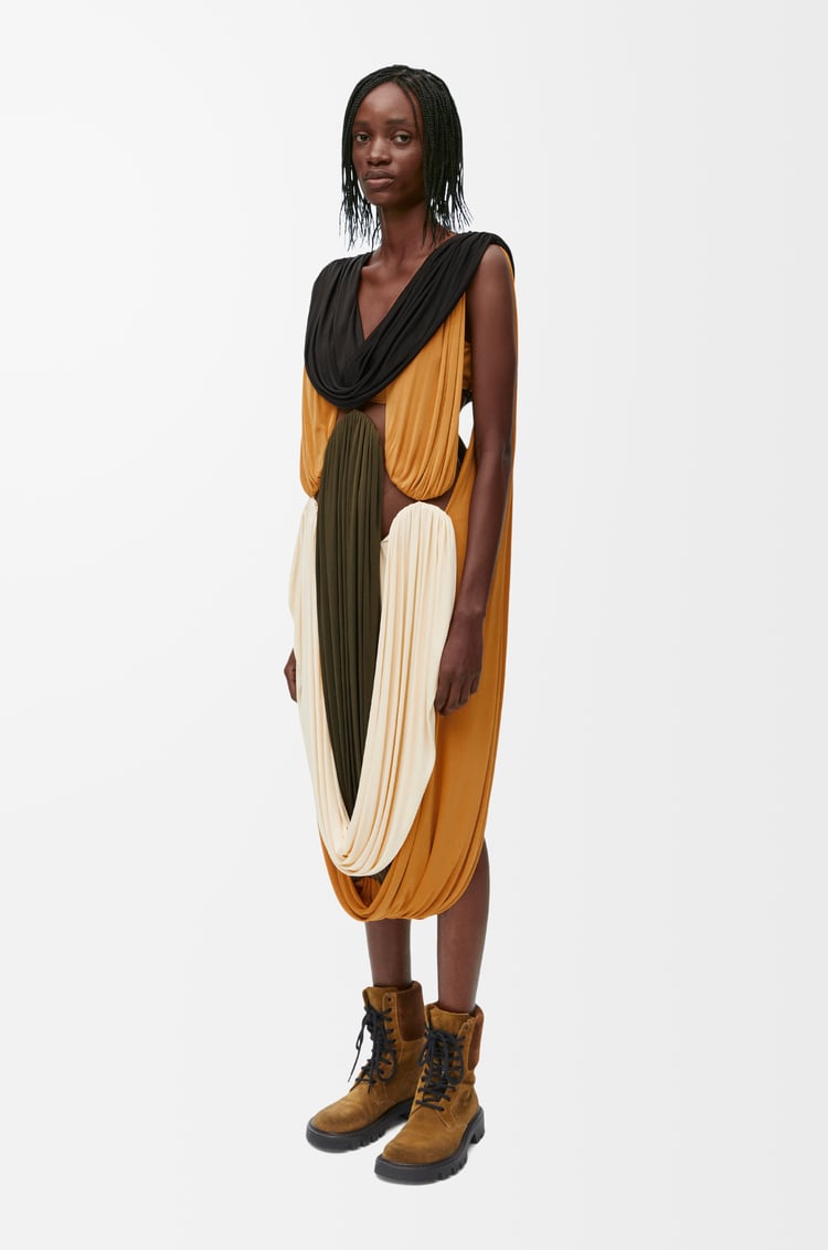 LOEWE Draped dress in viscose Vanilla/Multico