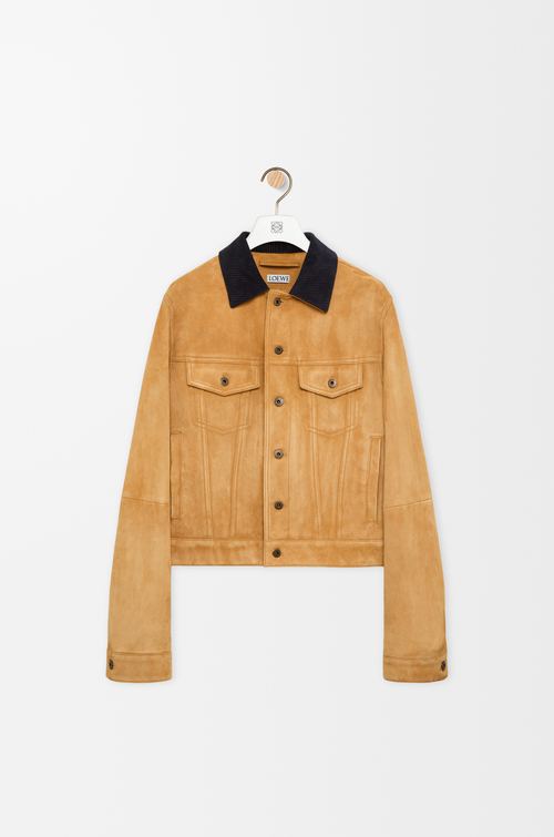 LOEWE Trucker jacket in suede goat skin Camel