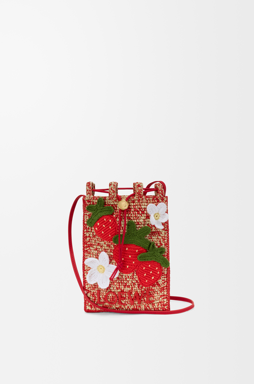 LOEWE Drawstring pocket Strawberry en cuir de veau classique et raphia Multicolor Red