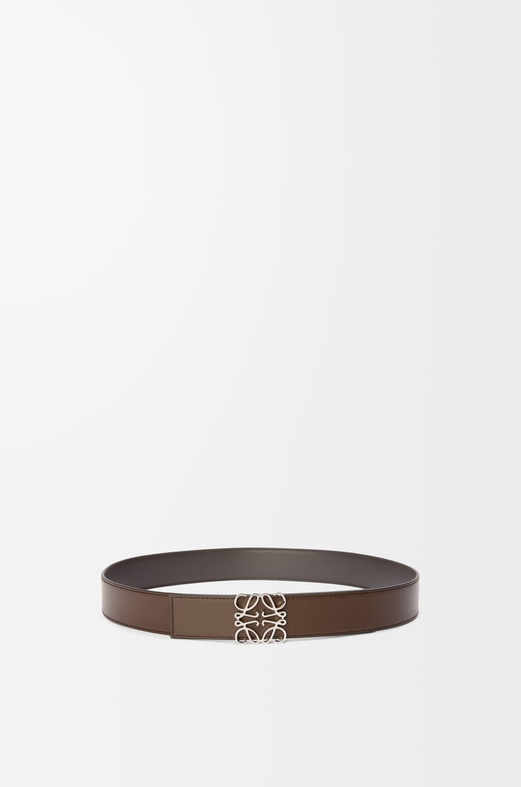 LOEWE Reversible Anagram belt in smooth calfskin Dark Grey/Dark Cigar/Palladium