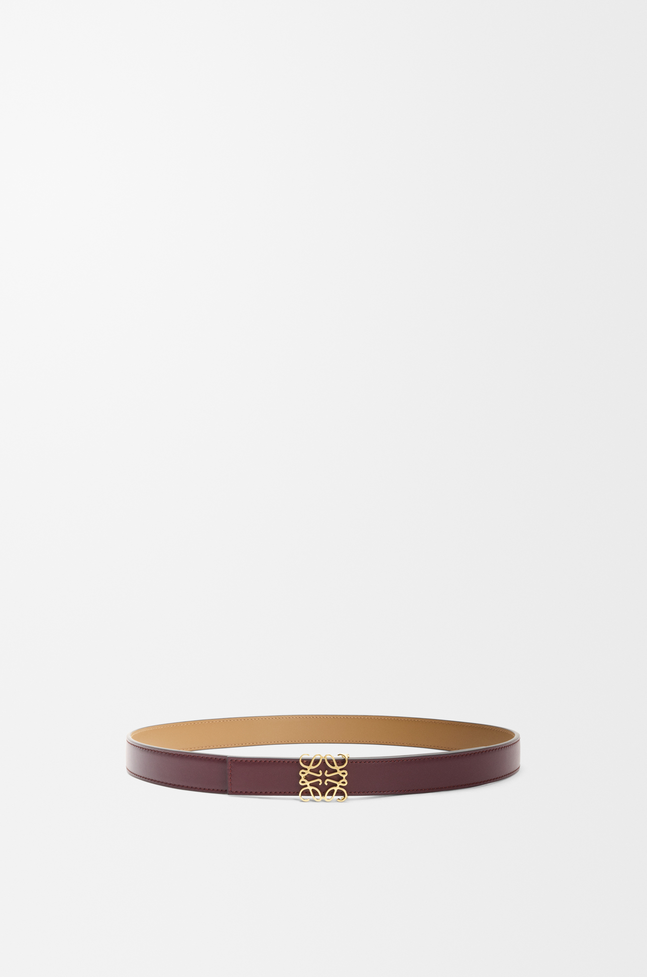 LOEWE Cinturón reversible Anagram en piel de ternera lisa Burdeos/Dorado