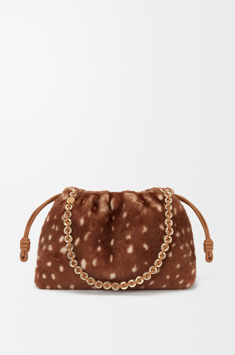 LOEWE Medium Flamenco purse in printed shearling Brown/White