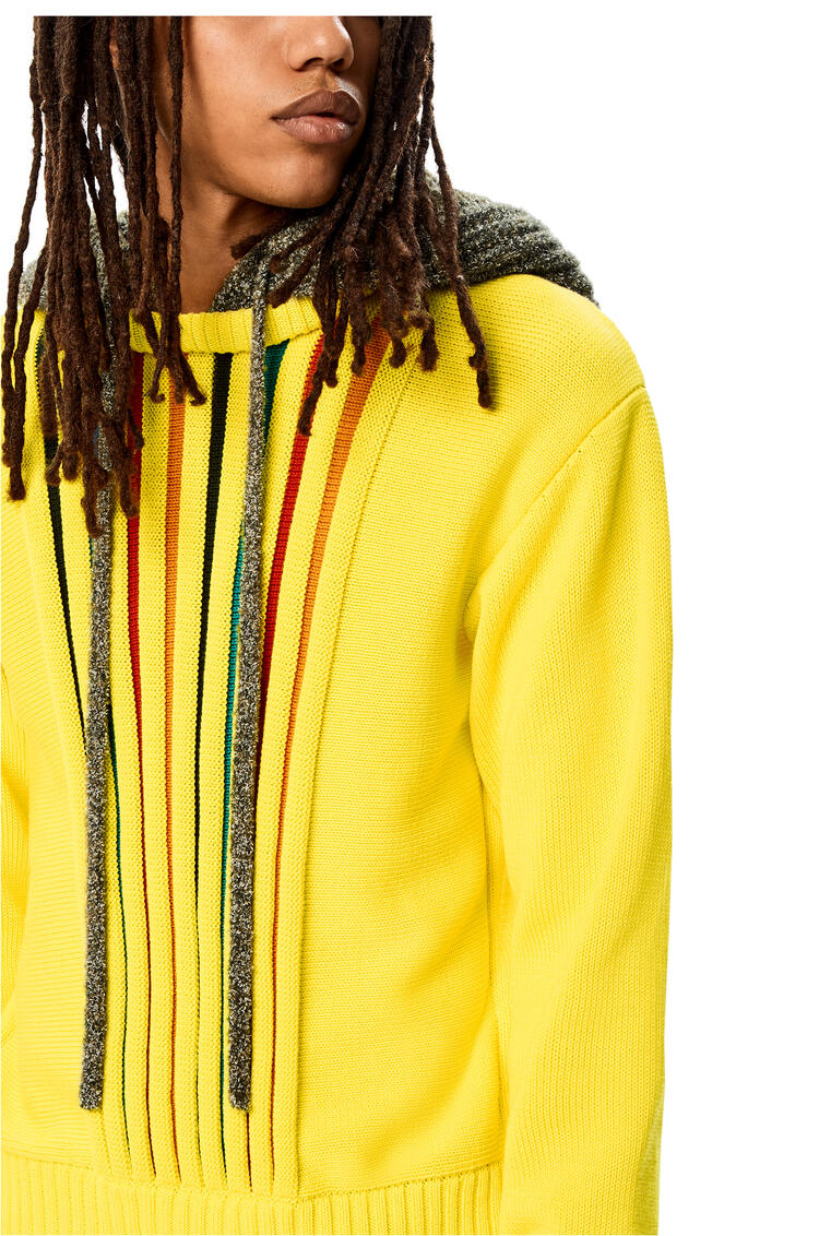LOEWE Multi-colour knit hoodie in cotton Yellow/Multicolour