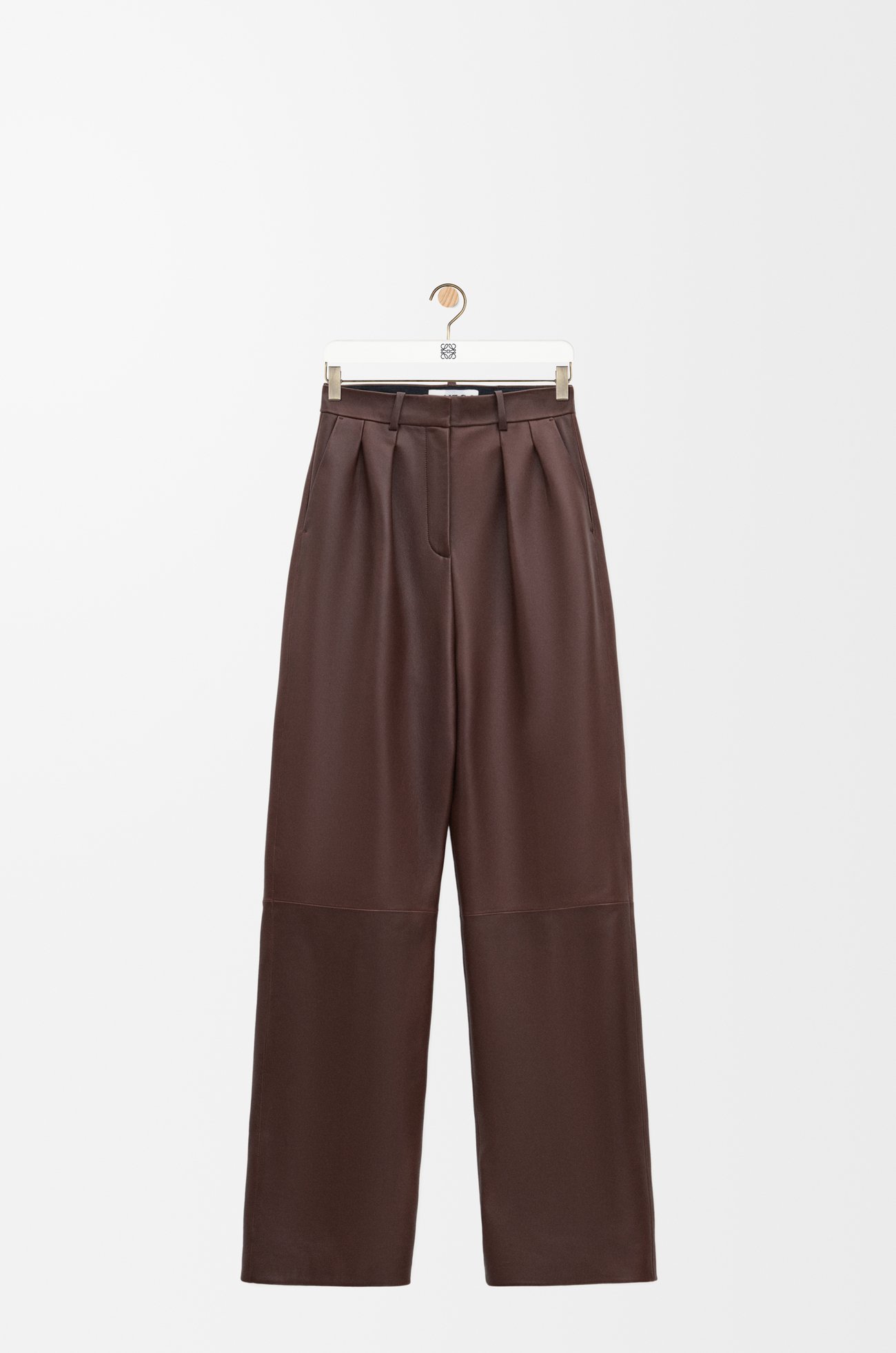 LOEWE Pleated trousers in nappa lambskin Dark Brown