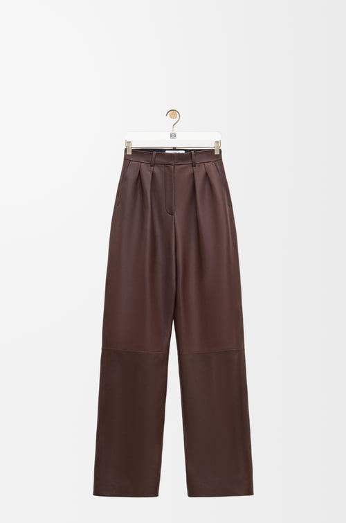 LOEWE Pantalón plisado en piel napa de cordero Marrón Oscuro