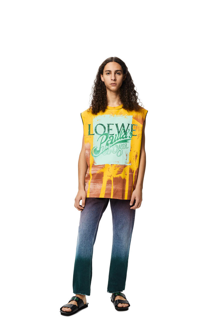 LOEWE 棉質棕櫚印花無袖 T 恤 黑色/多色