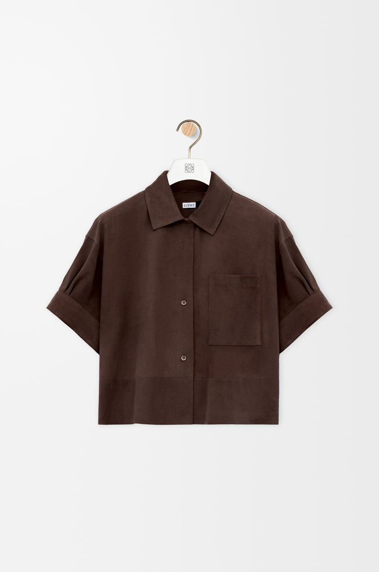 LOEWE 麂皮山羊皮短袖襯衫 深棕色