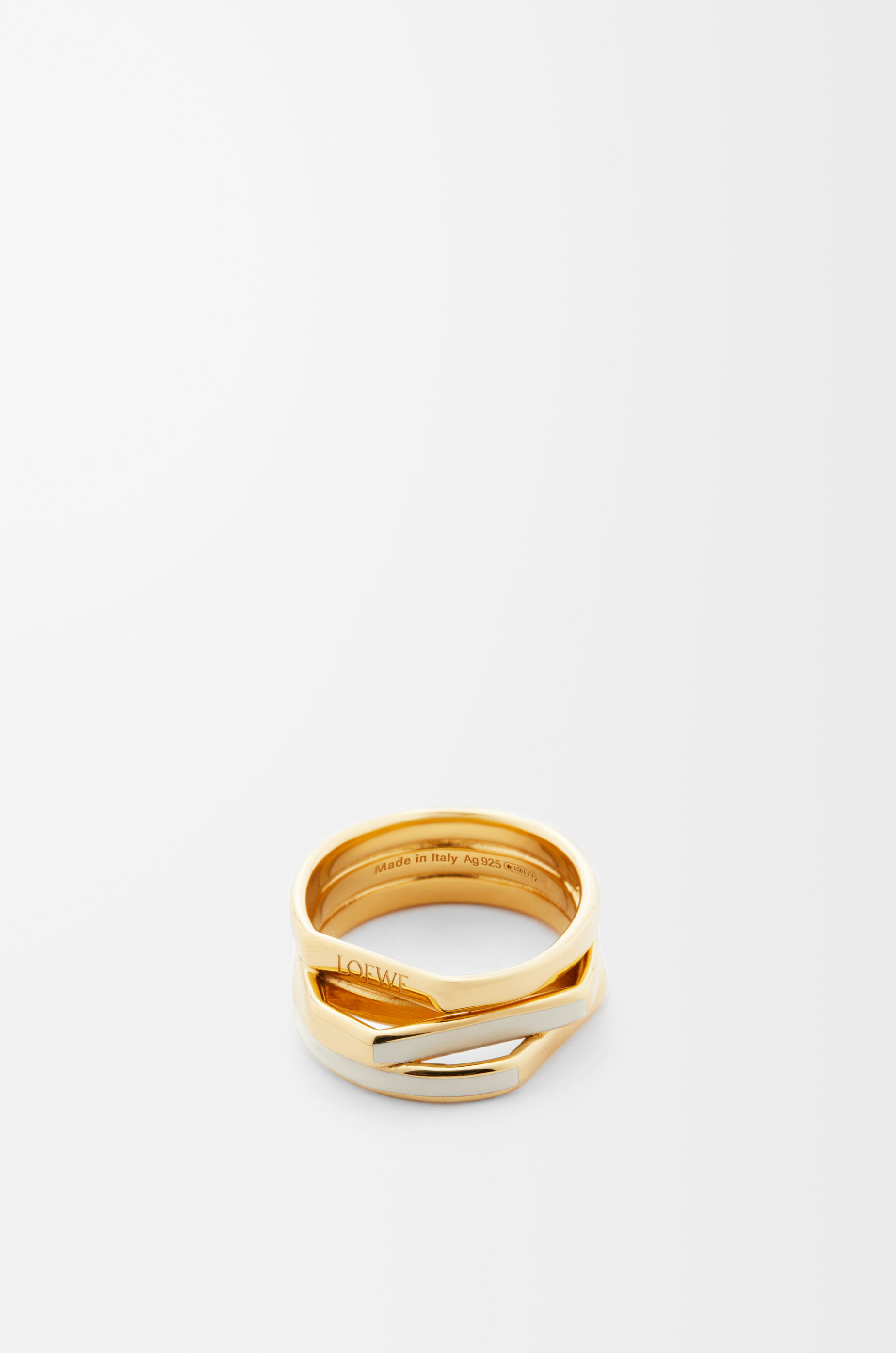 Stacked ring in sterling silver and enamel Gold/Ivory - LOEWE