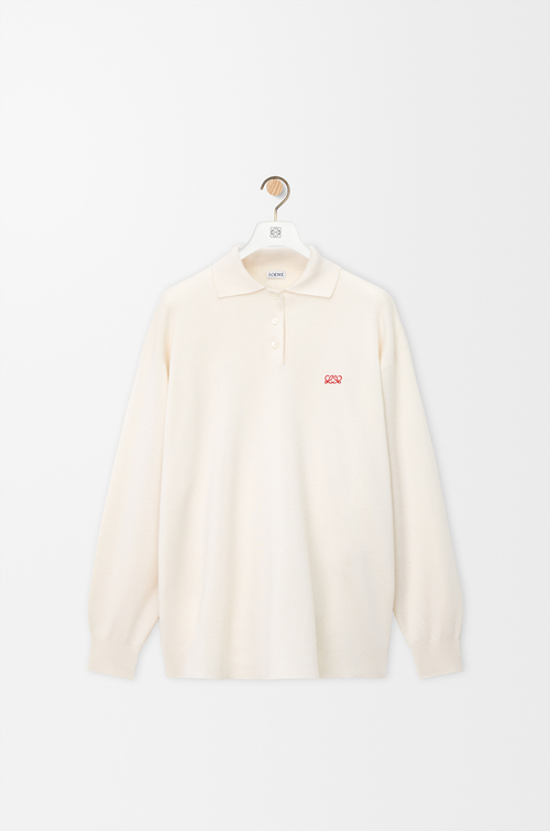 LOEWE Polo sweater in cashmere and silk blend White