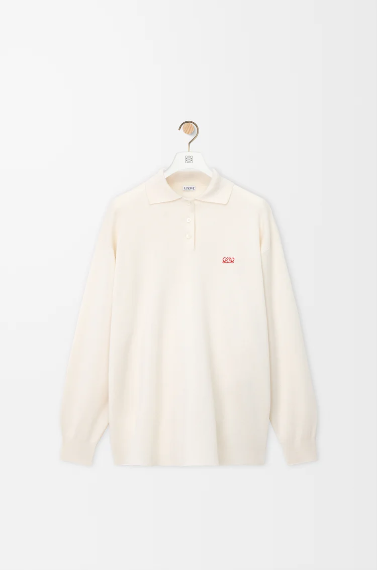 LOEWE Polo sweater in cashmere and silk blend White
